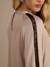 [Marrón Claro] SilkSilky-ES Long Sleeve Keyhole Neck Blusas 005