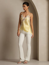 [Amarillo Claro] SilkSilky-ES Spaghetti Strap V Neck Top de tirantes 008