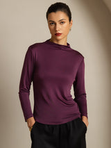 [Púrpura] SilkSilky-ES Seda Pura Womens T-Shirt 001