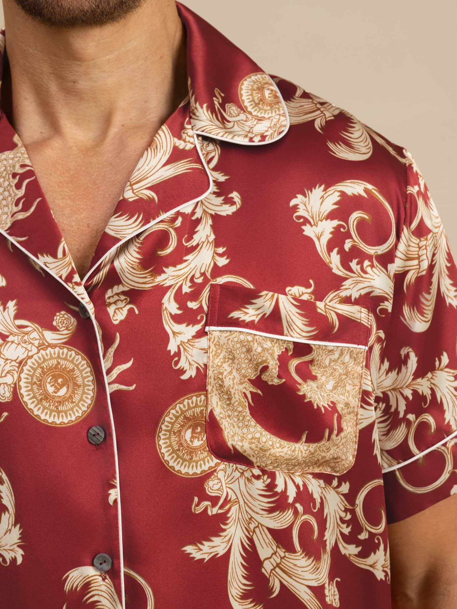 [Dragón Vino] SilkSilky-ES Manga corta Cuello de Muesca Pijamas de hombre 002