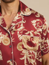 [Dragón Vino] SilkSilky-ES Short Sleeve Cuello de Muesca Pijamas de hombre 002