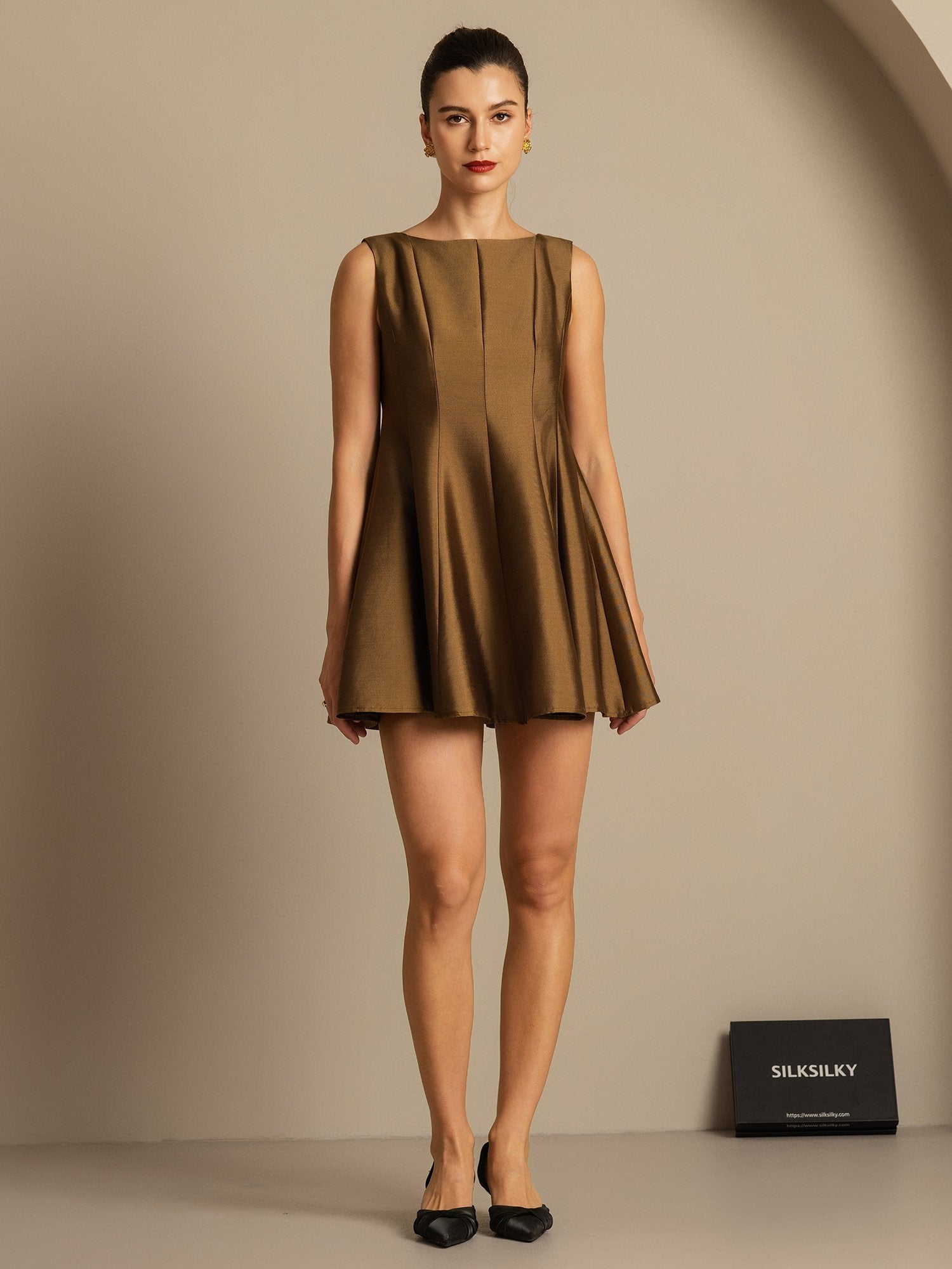[Bronce] SilkSilky-ES 32Momme Silk-Wool Blend Dress 007,