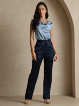 [Azul Oscuro] SilkSilky-ES 19Momme Seda Womens Pants 006