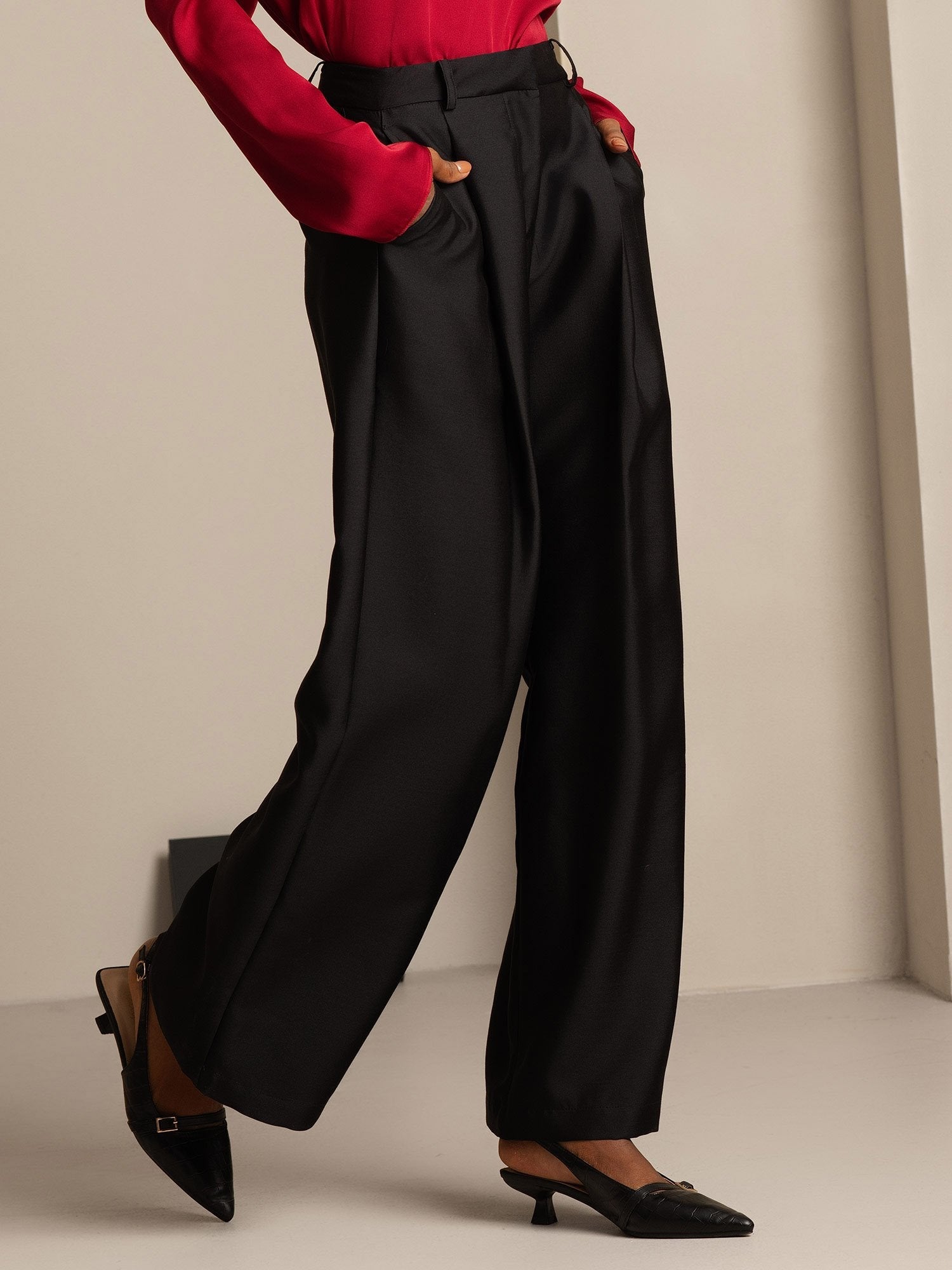 [Negro] SilkSilky-ES 32Momme Silk-Wool Blend Womens Pants 007,