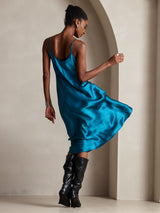 [Azul Real] SilkSilky-ES Spaghetti Strap V Neck Vestido 002