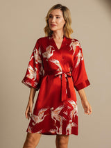 [Rojo Oscuro] SilkSilky-ES 3/4 Sleeve Bata de mujer 007