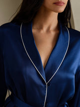 [Azul Oscuro] SilkSilky-ES Long Sleeve Shawl Collar Pijamas de mujer 003