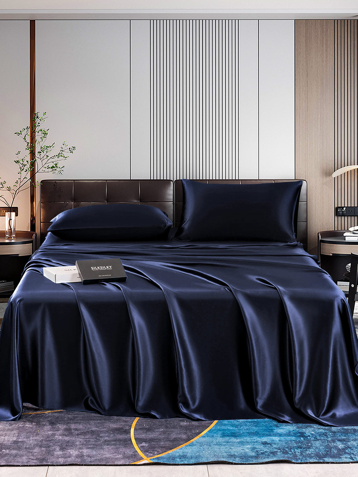 [Azul Oscuro] SilkSilky-ES 22Momme Seda Pura Bedding Set 001