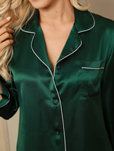 [Verde] SilkSilky-ES Long Sleeve Lapel Collar Pijamas de mujer 007