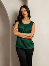 [Verde Oscuro] SilkSilky-ES Sleeveless Round Neck Top de tirantes 006