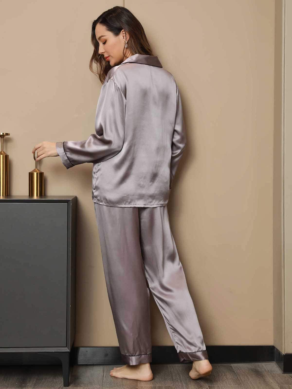 [Gris] SilkSilky-ES Seda Pura Womens Pajamas 002