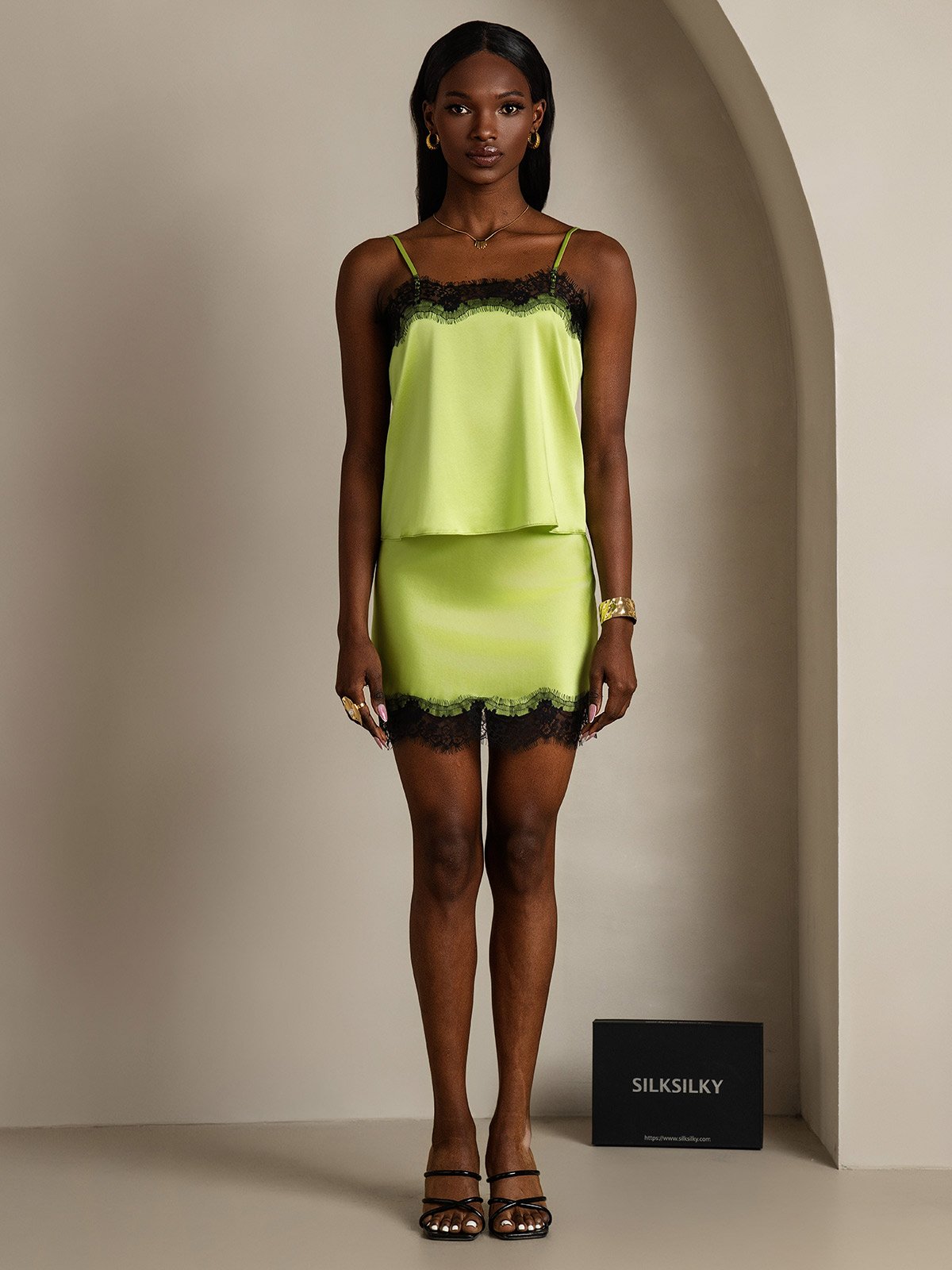 [Menta Verde] SilkSilky-ES 19Momme Seda Skirt 007