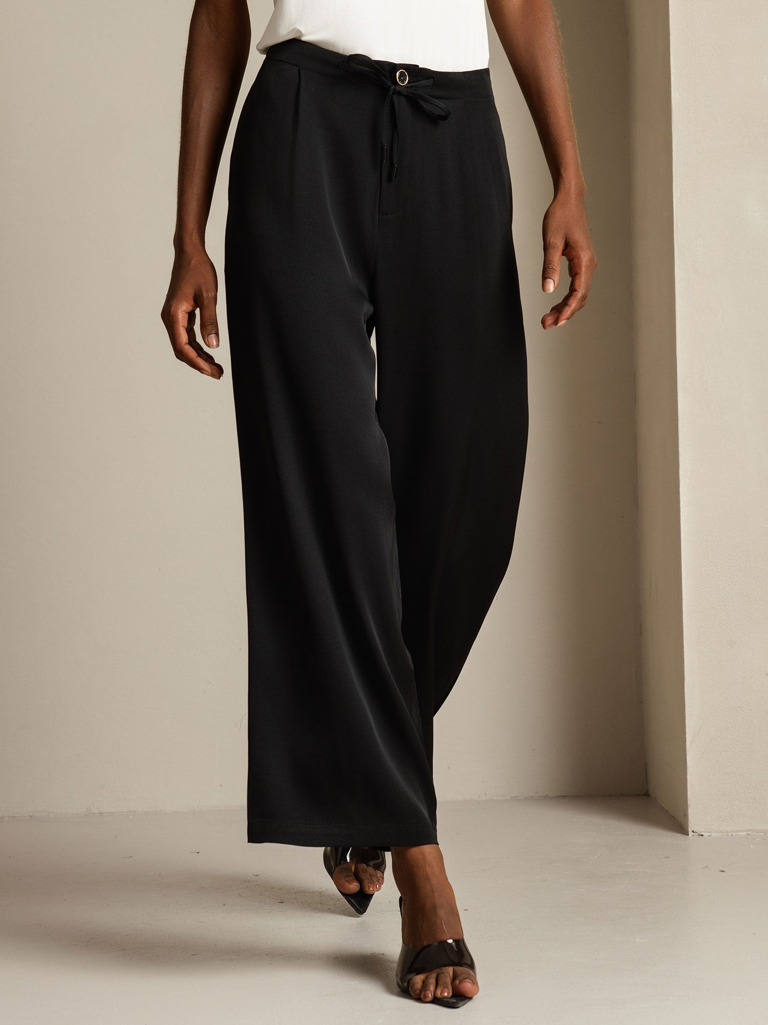 [Negro] SilkSilky-ES 19Momme Seda Womens Pants 003