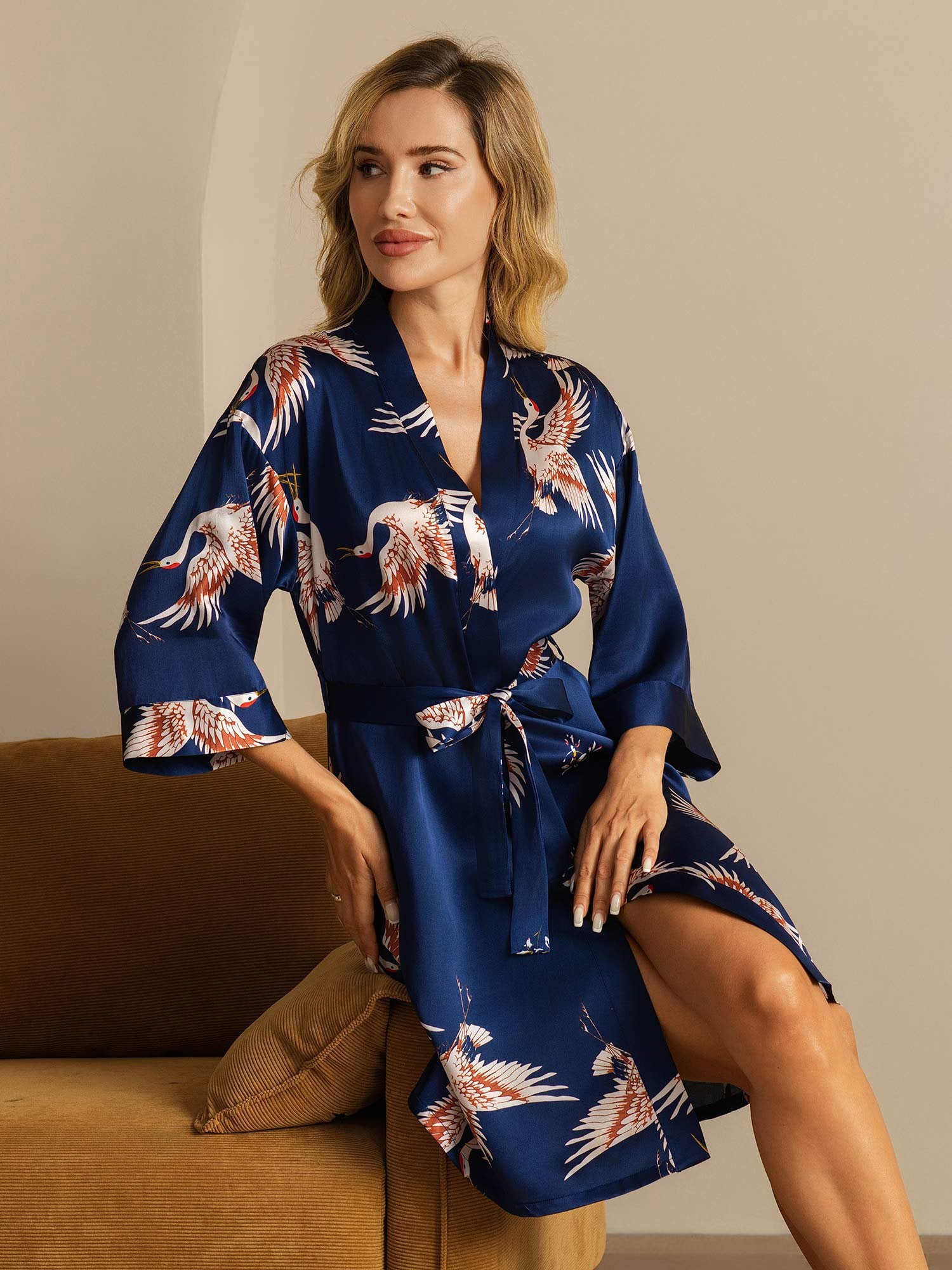 [AzulOscuro] SilkSilky-ES 19Momme Seda Pura Womens Robe 001