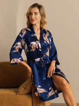 [Azul Oscuro] SilkSilky-ES 3/4 Sleeve Bata de mujer 001