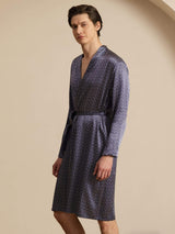 [Ginkgo Azul Marino] SilkSilky-ES Long Sleeve V Neck Bata de hombre 005