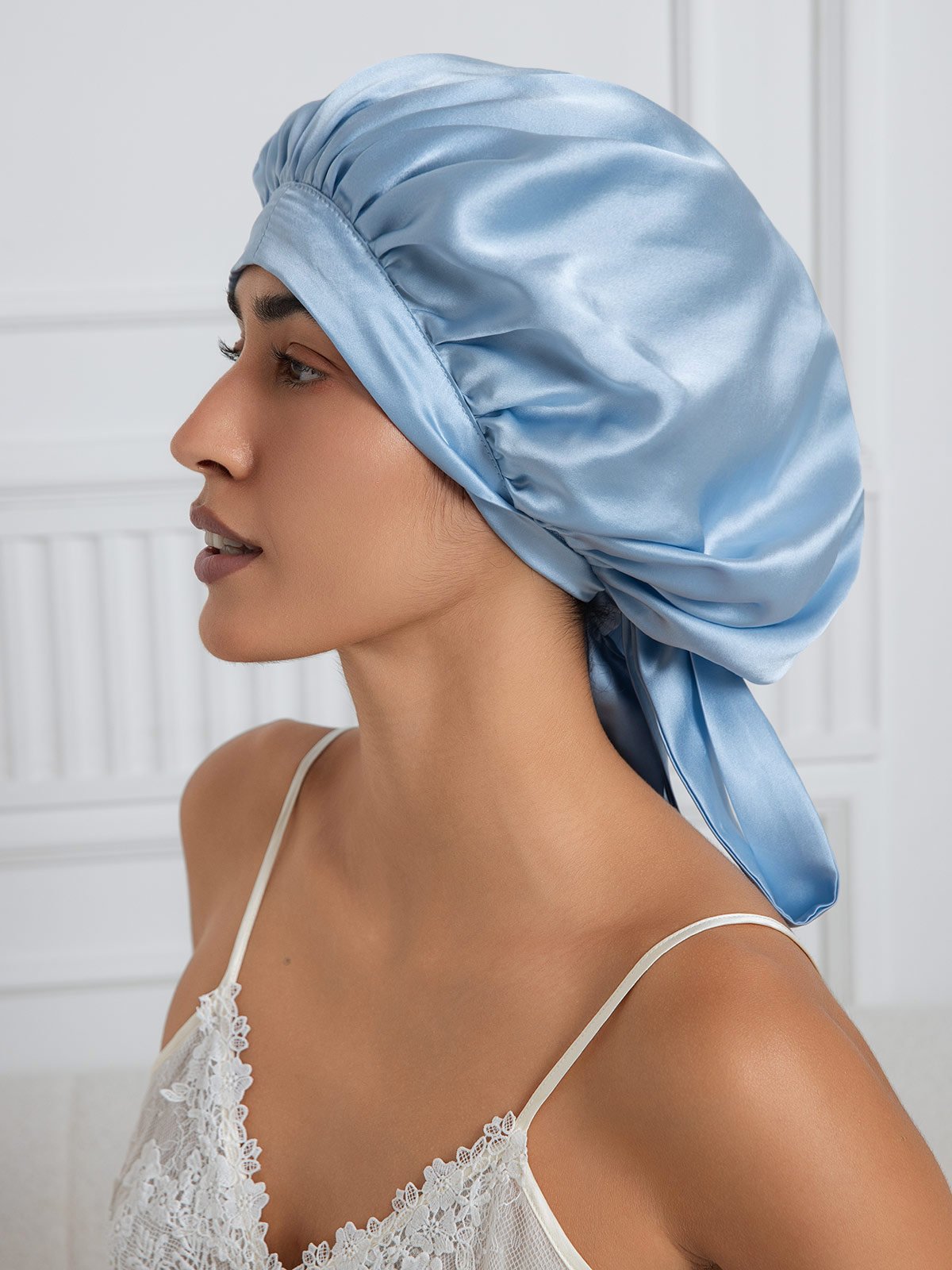 [Azul Claro] SilkSilky-ES Seda Pura Sleep Cap 002