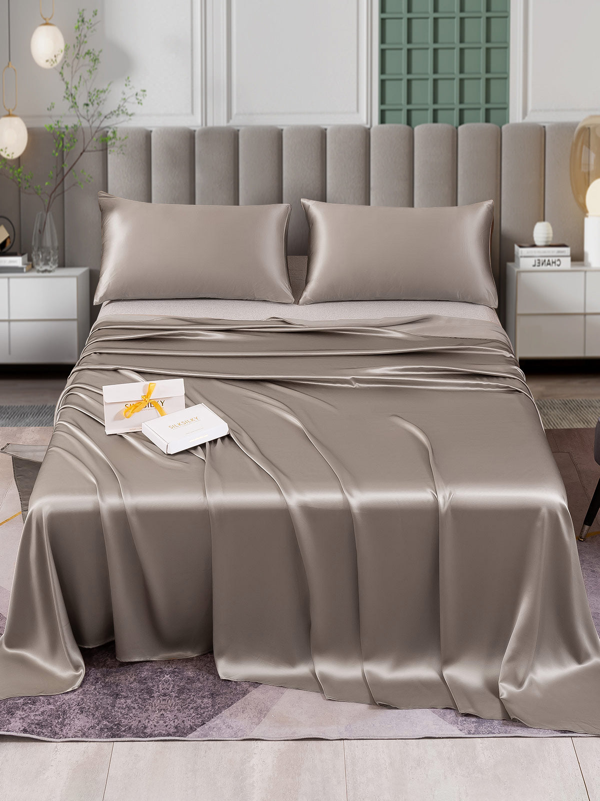 [Gris] SilkSilky-ES 25Momme Seda Pura Bedding Set 001