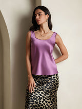 [Morado Oscuro] SilkSilky-ES 19Momme Sin mangas Escote Cuchara Top de tirantes 001