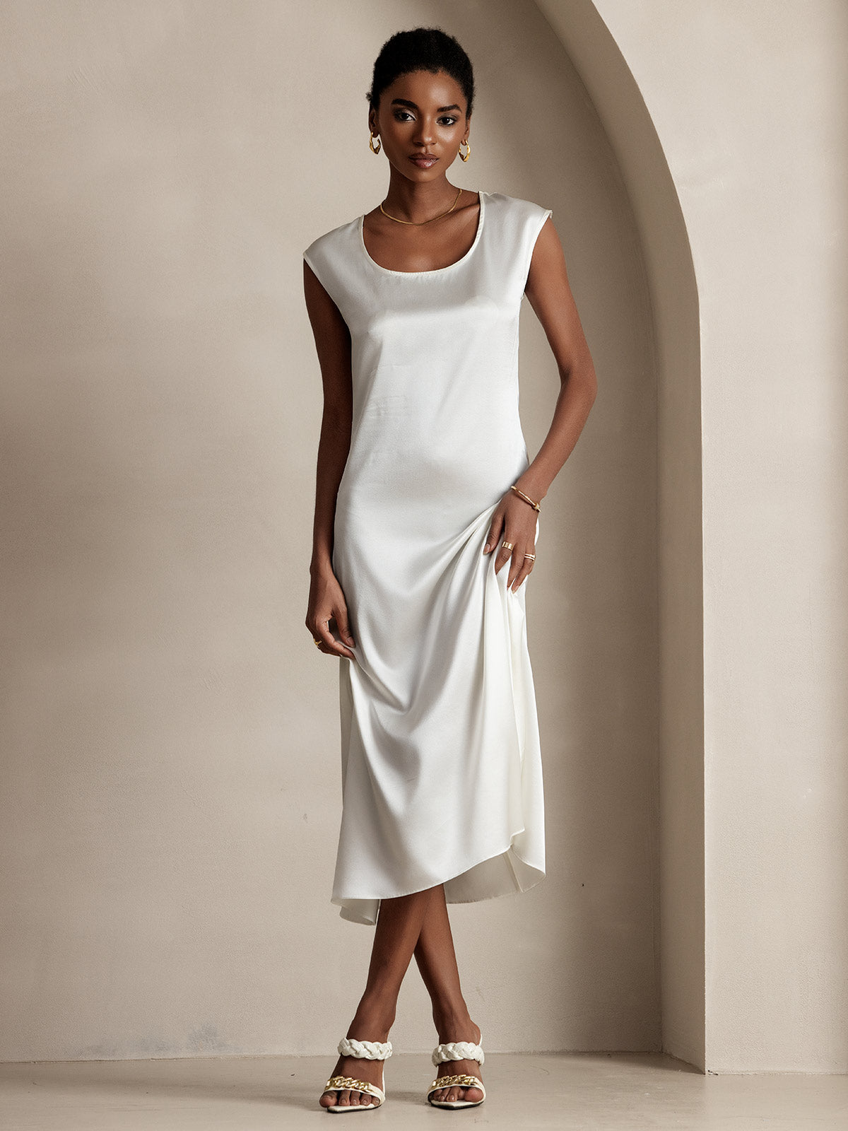 [Blanco] SilkSilky-ES 19Momme Seda Dress 001