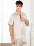 SilkSilky ES 19Momme Seda Pura Manga corta Solapa Pijamas de hombre Beige 002