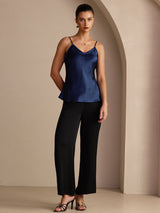 [Azul Oscuro] SilkSilky-ES Spaghetti Strap V Neck Top de tirantes 005