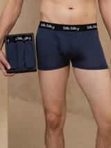 [Azul Oscuro] SilkSilky-ES 100% Silk Jersey Ropa interior de hombres 001