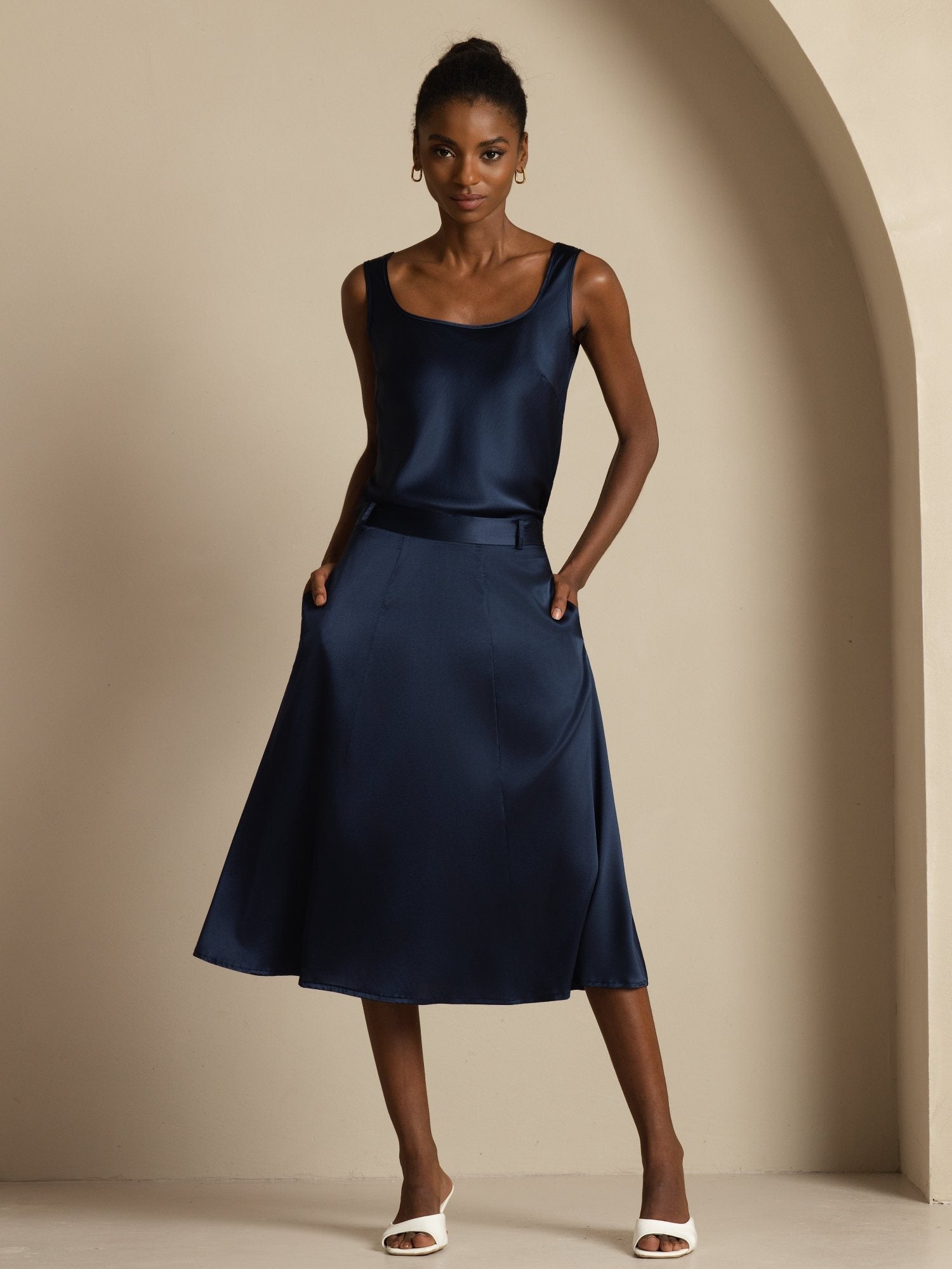 [AzulOscuro] SilkSilky-ES 19Momme Seda Skirt 006