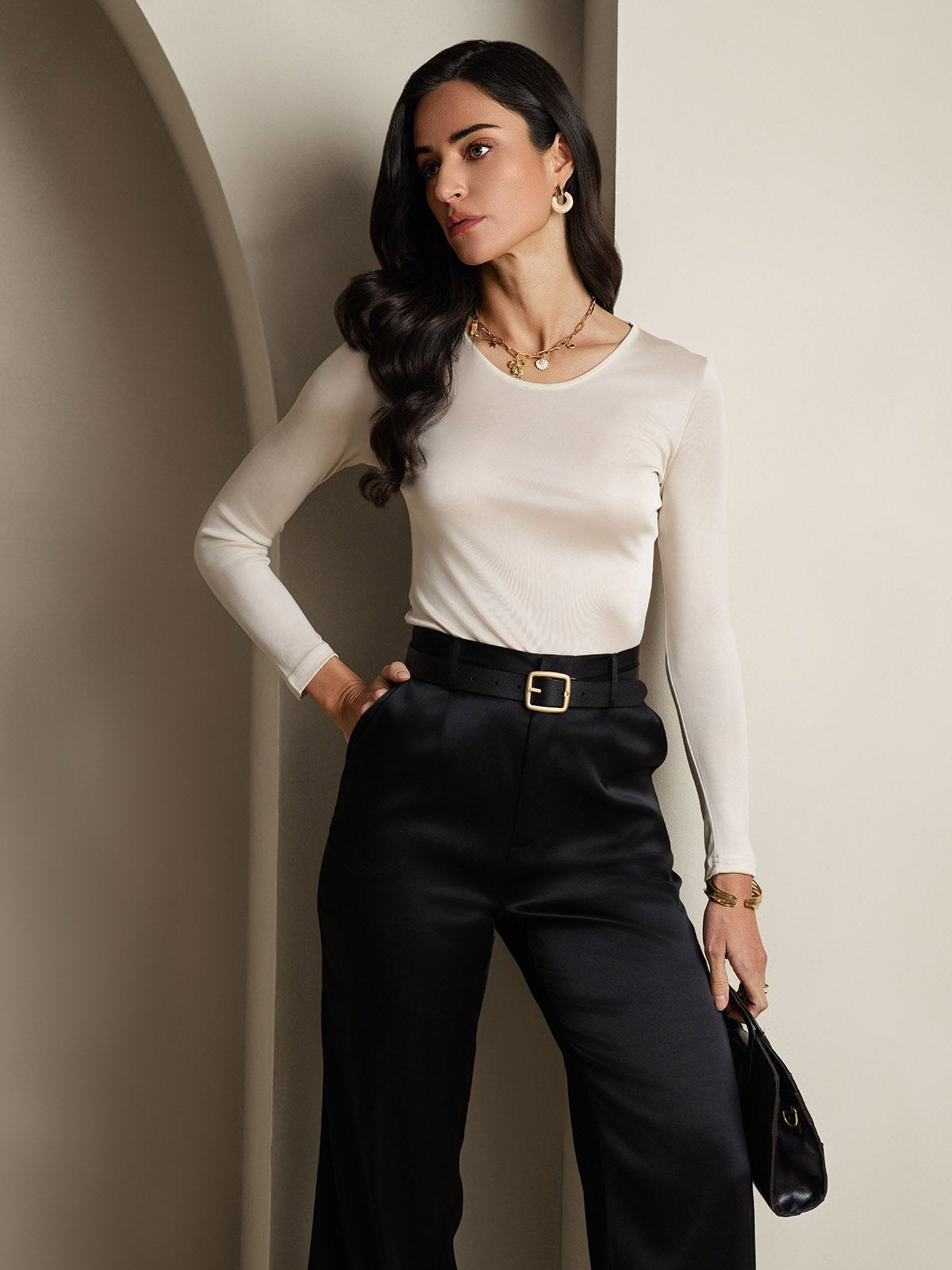 [Beige] SilkSilky-ES Seda Womens T-Shirt 006