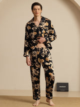 [Dragón Negro] SilkSilky-ES Long Sleeve Cuello de Muesca Pijamas de hombre 007