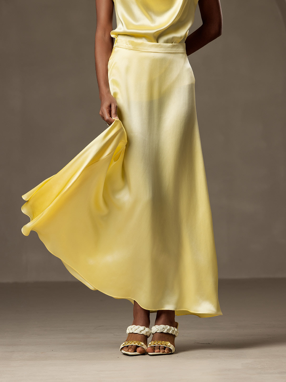 [Amarillo Claro] SilkSilky-ES 19Momme Seda Skirt 001