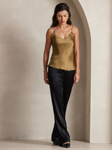 [Café] SilkSilky-ES Spaghetti Strap V Neck Top de tirantes 003