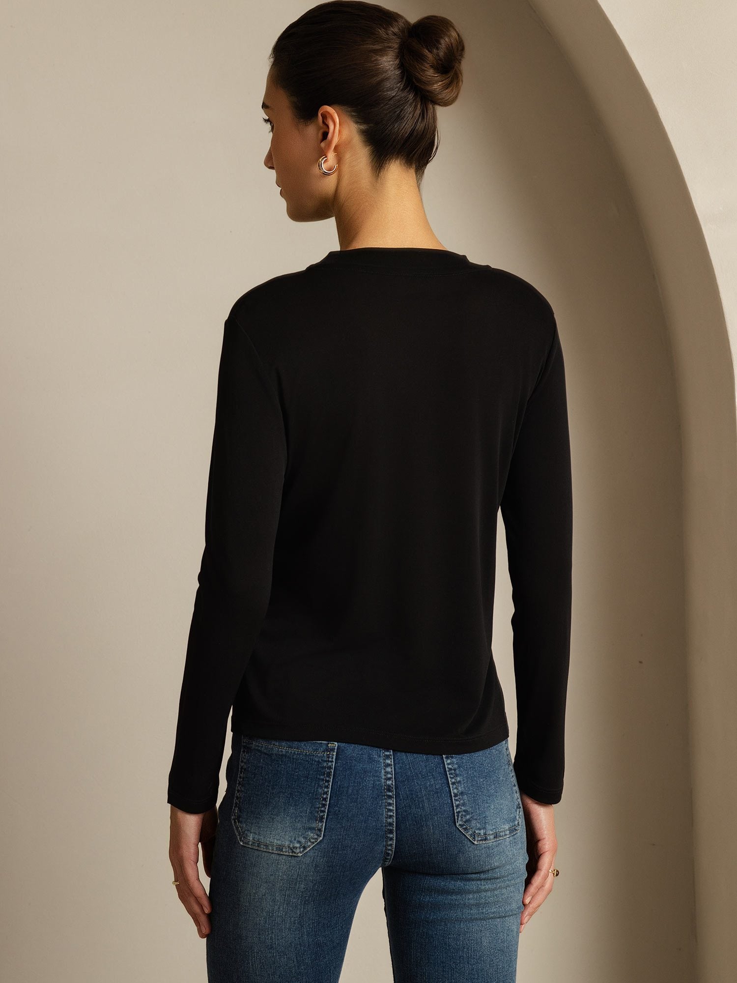 [Negro] SilkSilky-ES Seda Pura Womens T-Shirt 002