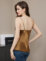 [Café] SilkSilky-ES Spaghetti Strap V Neck Top de tirantes 002