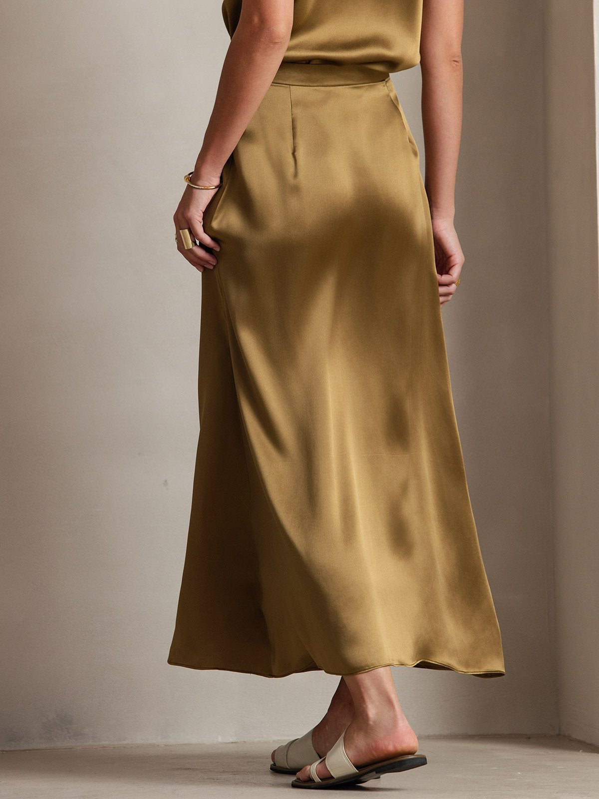 [Marrón] SilkSilky-ES 19Momme Seda Skirt 002
