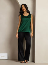 [Verde Oscuro] SilkSilky-ES Sleeveless Round Neck Top de tirantes 009