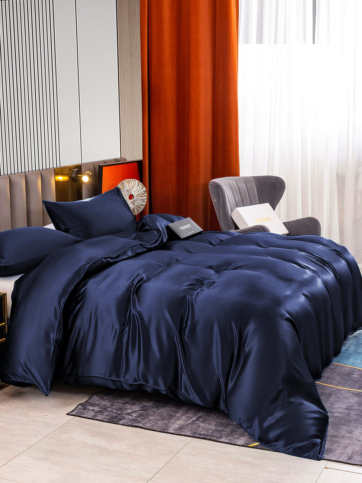 [Azul Oscuro] SilkSilky-ES 22Momme Seda Pura Bedding Set 003