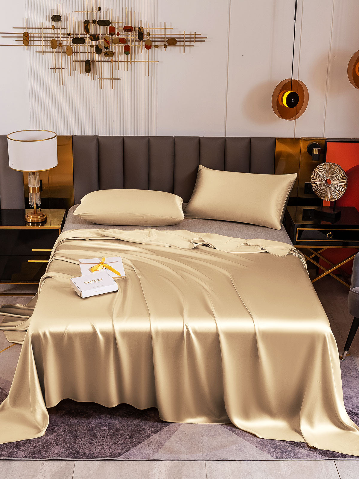 [Beige] SilkSilky-ES 19Momme Juego de ropa de cama 002