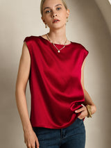 [Vino] SilkSilky-ES Cap Sleeve Round Neck Camisetas de Mujer 003