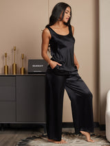 [Negro] SilkSilky-ES Sin mangas Escote Cuadrado Conjunto de tirantes 004
