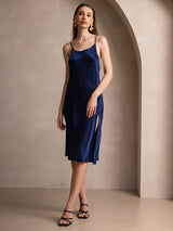 [Azul Oscuro] SilkSilky-ES Spaghetti Strap Vestido 004