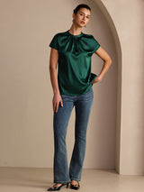 [Verde Oscuro] SilkSilky-ES Short Sleeve Blouse 006