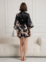 [Negro] SilkSilky-ES 3/4 Sleeve Bata de mujer 002