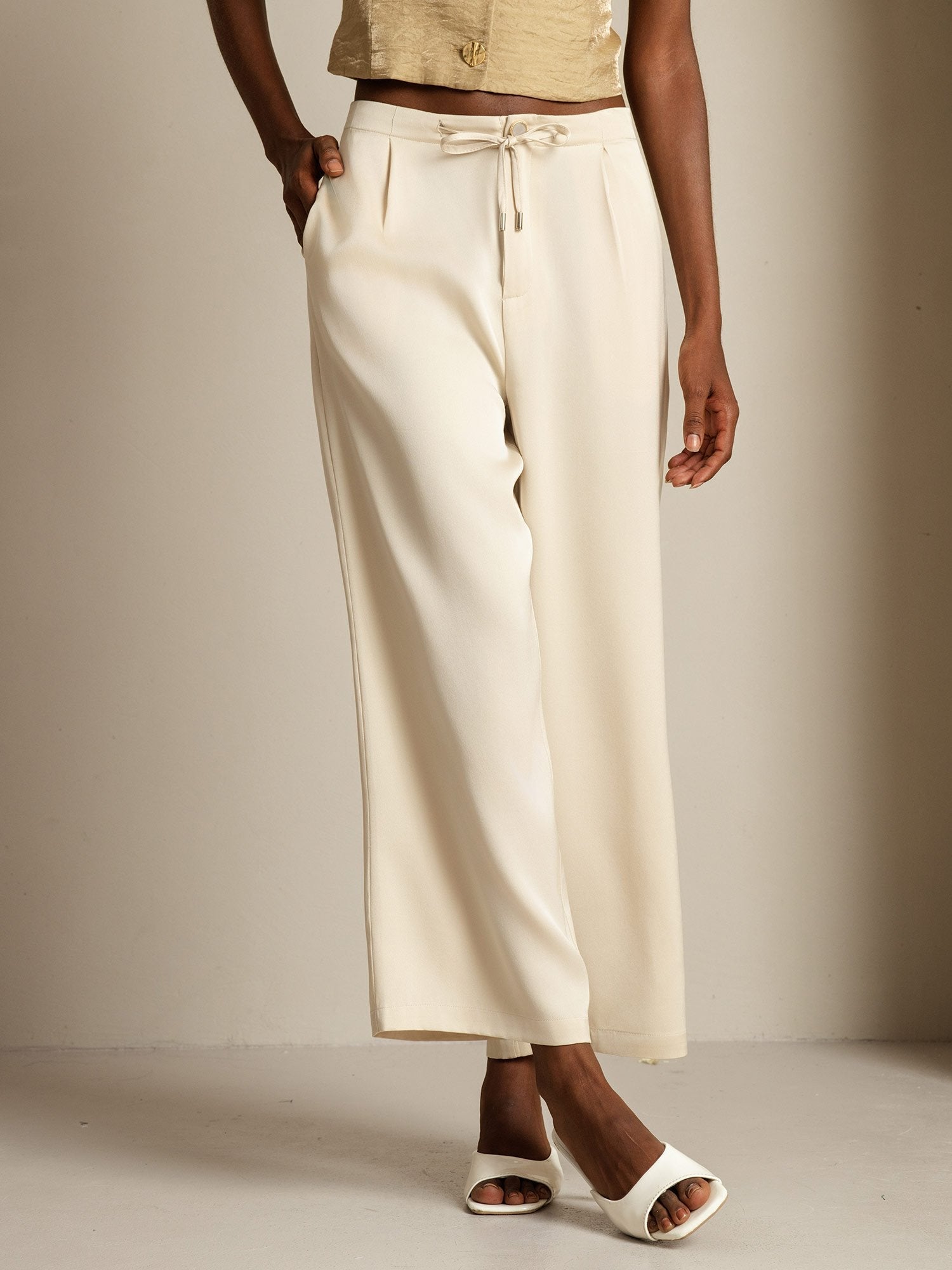 [Beige] SilkSilky-ES 19Momme Seda Womens Pants 003