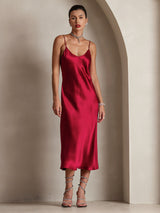 [Vino] SilkSilky-ES Spaghetti Strap V Neck Vestido 004