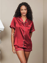 [Vino] SilkSilky-ES Short Sleeve Lapel Collar Pijamas de mujer 001