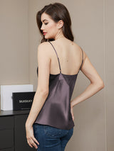[Gris Púrpura] SilkSilky-ES Spaghetti Strap V Neck Top de tirantes 002