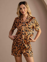 [Tigre Negro] SilkSilky-ES Short Sleeve Lapel Collar Pijamas de mujer 005