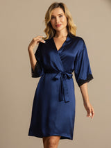 [Azul Oscuro] SilkSilky-ES Half Sleeve Bata de mujer 004