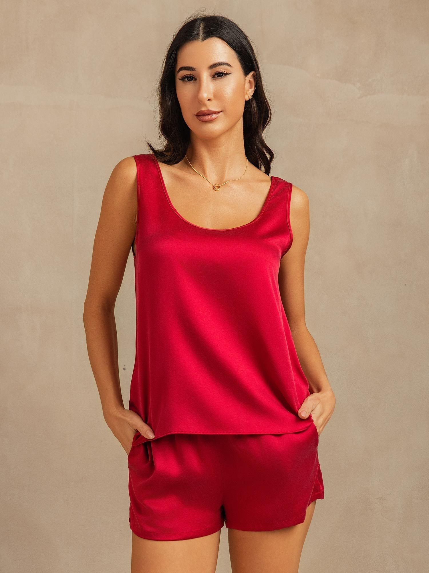 [Vino] SilkSilky-ES 19Momme Seda Cuello en U Pijamas de mujer 001